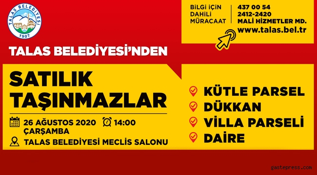 Kayseri Talas Belediyesi'nden Satılık Taşınmazlar!