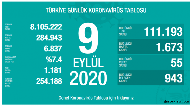 9 Eylül Türkiye'de koronavirüs tablosu açıkandı!